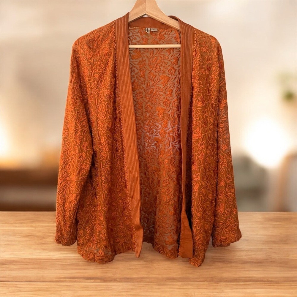 Blank London fall orange lace floral satin cardigan kimono XL